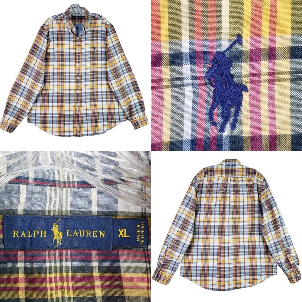 Polo Ralph Lauren Shirt Mens XL Oxford Plaid Button Down LS Madras